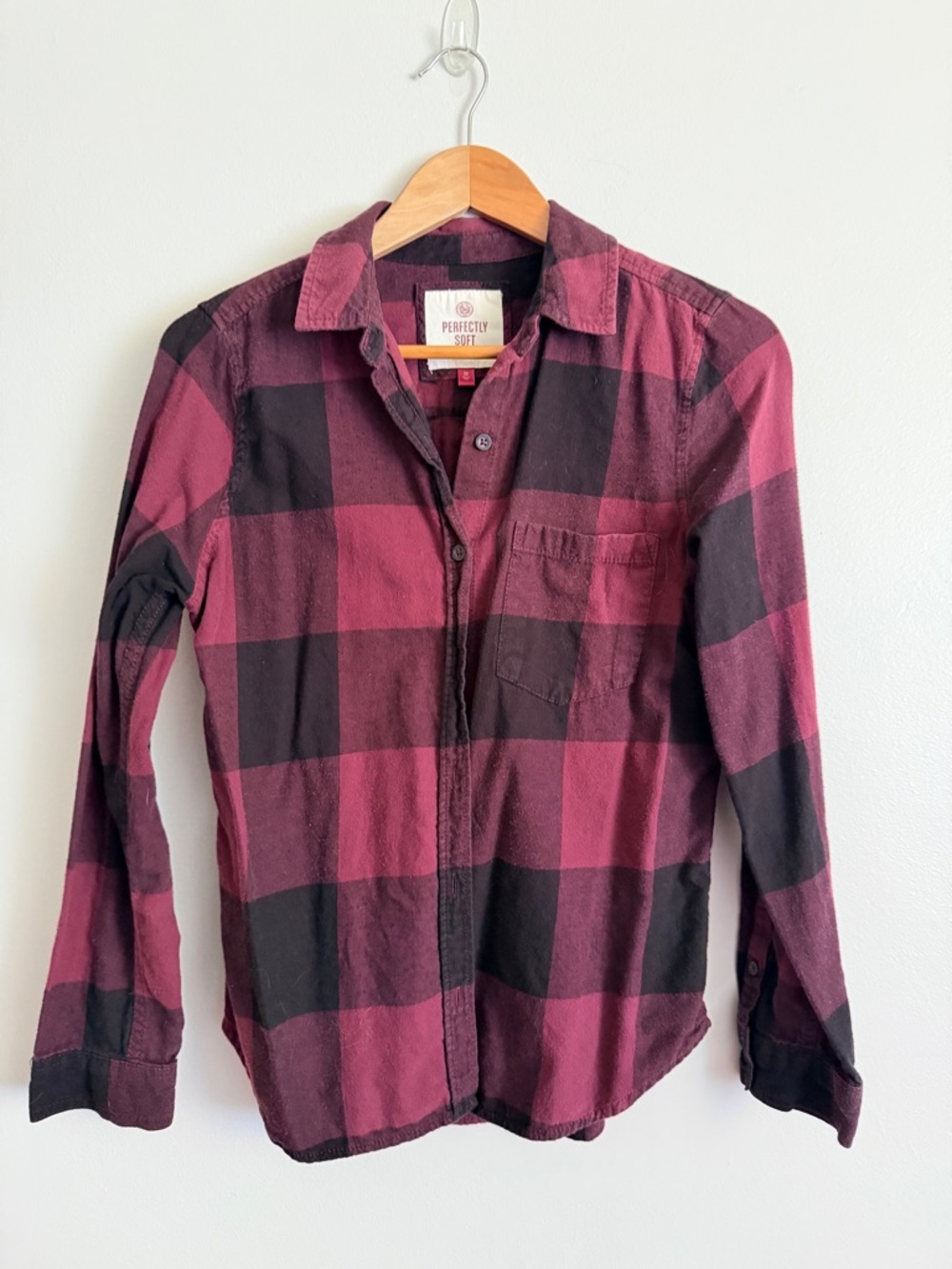 Burgundy and Black Plaid Flannel Shirt